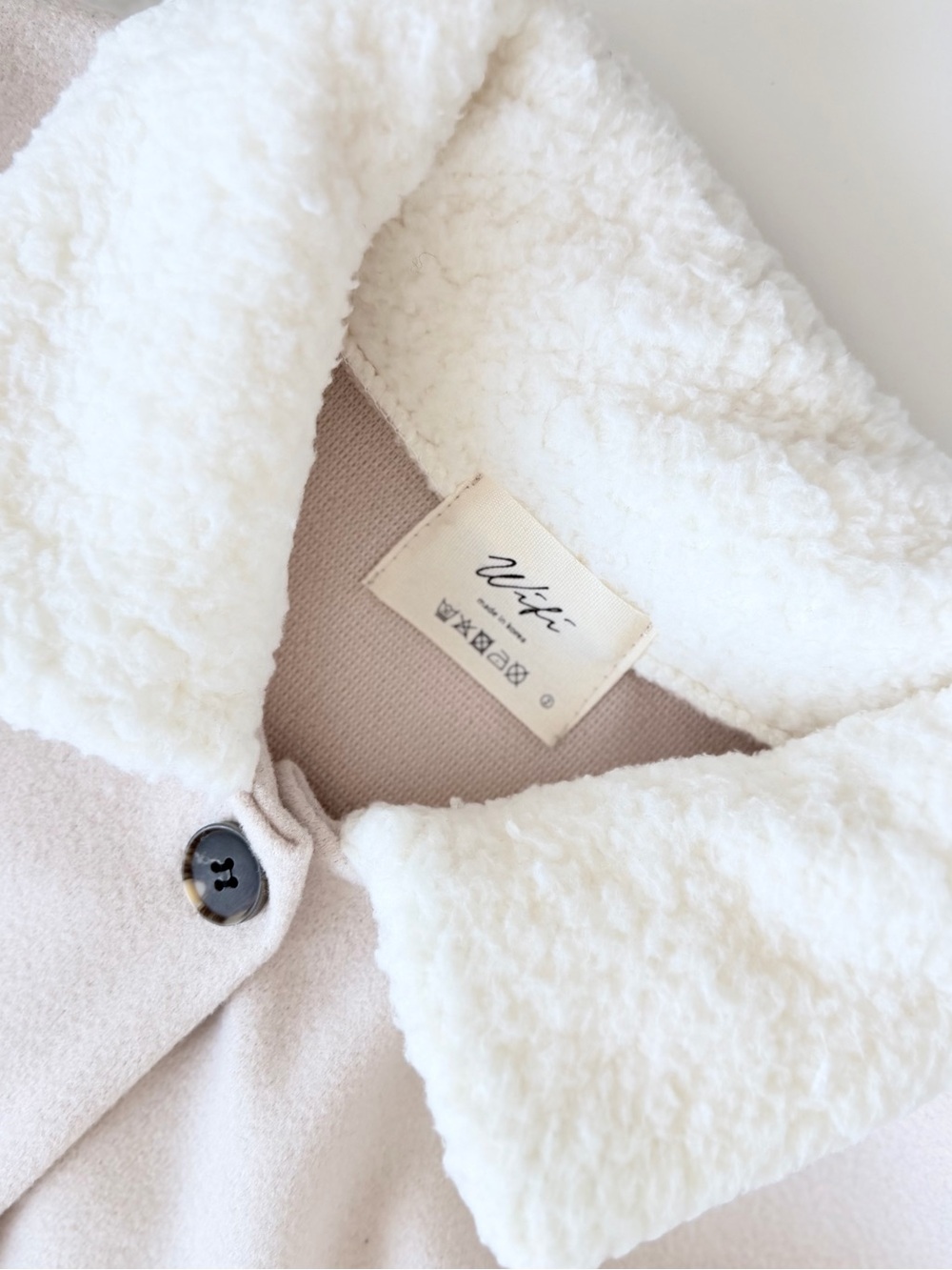 WiFi Light Blush Pink Sherpa Trim Oversized Shacket Jacket Women’s Size M - Picture 3 of 12